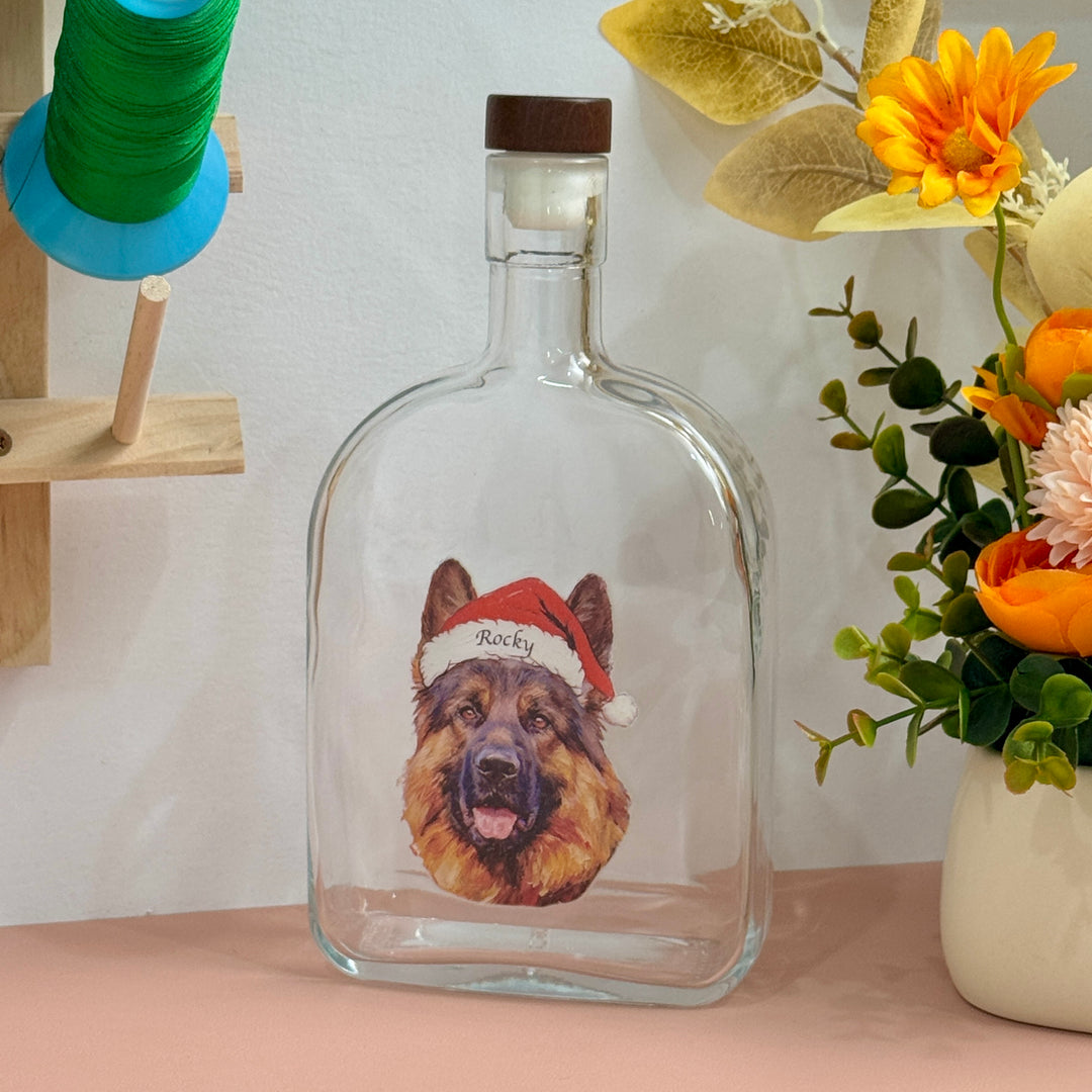 Portrait d'animal de compagnie personnalisé, style peinture à l'huile de Noël, bouteille de whisky