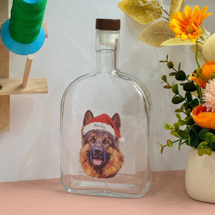 Portrait d'animal de compagnie personnalisé, style peinture à l'huile de Noël, bouteille de whisky