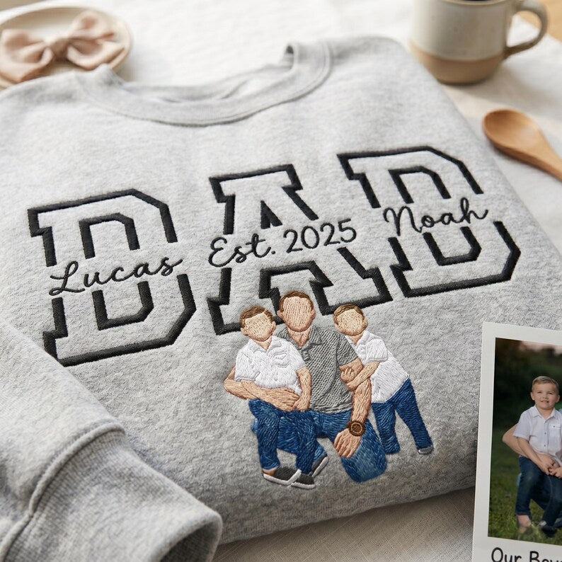 Sweat-shirt personnalisé Papa/Maman avec portrait et les noms des enfants