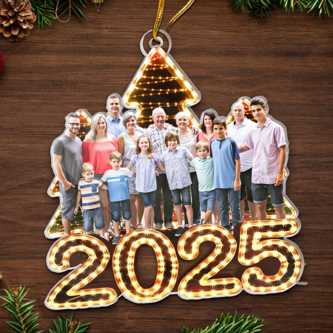 Ornement acrylique personnalisé avec photo de famille pour sapin de Noël