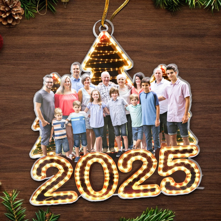 Ornement acrylique personnalisé avec photo de famille pour sapin de Noël
