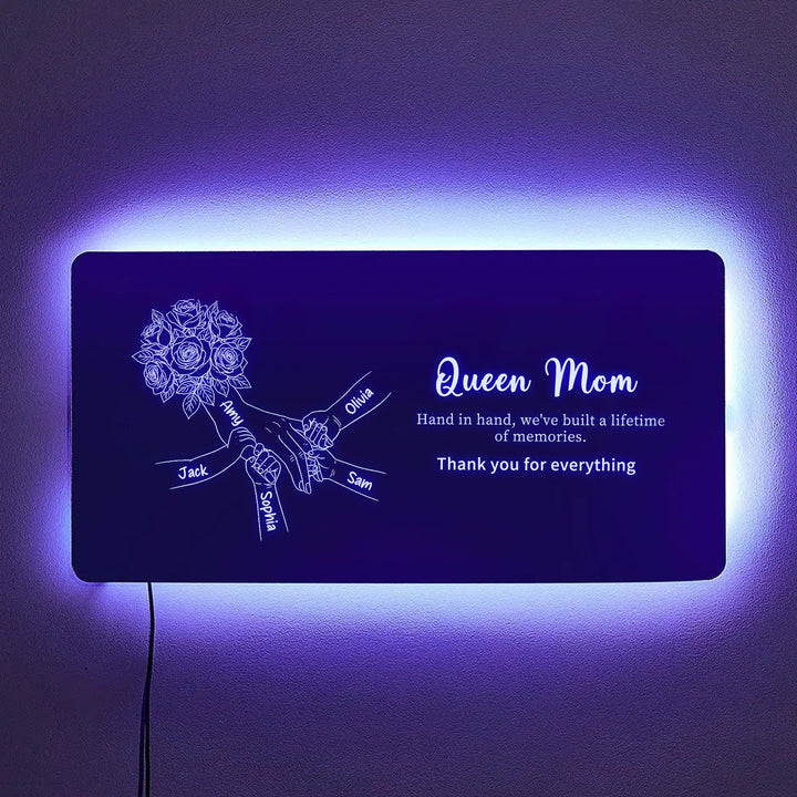 Miroir lumineux personnalisé avec empreintes de mains d'enfants — Cadeau pour la fête des Mères