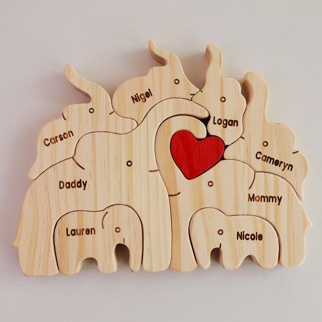 2-10 Prénoms🐘Puzzle famille éléphants en bois