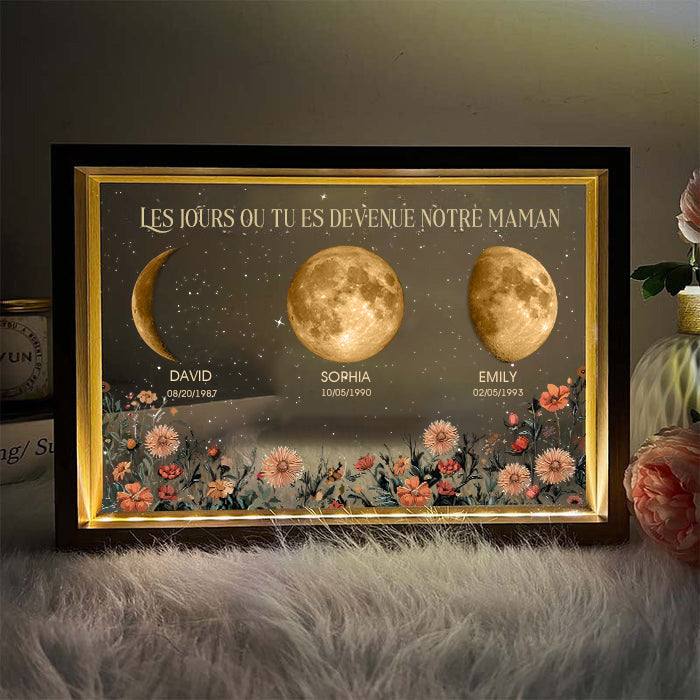 Boîte à lumière personnalisée Les jours où vous êtes devenu notre maman Phase de lune⭐️