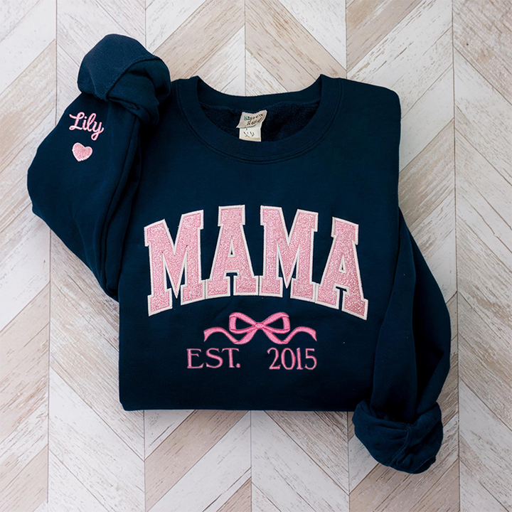Sweat-shirt brodé personnalisé à paillettes avec nœud pour maman
