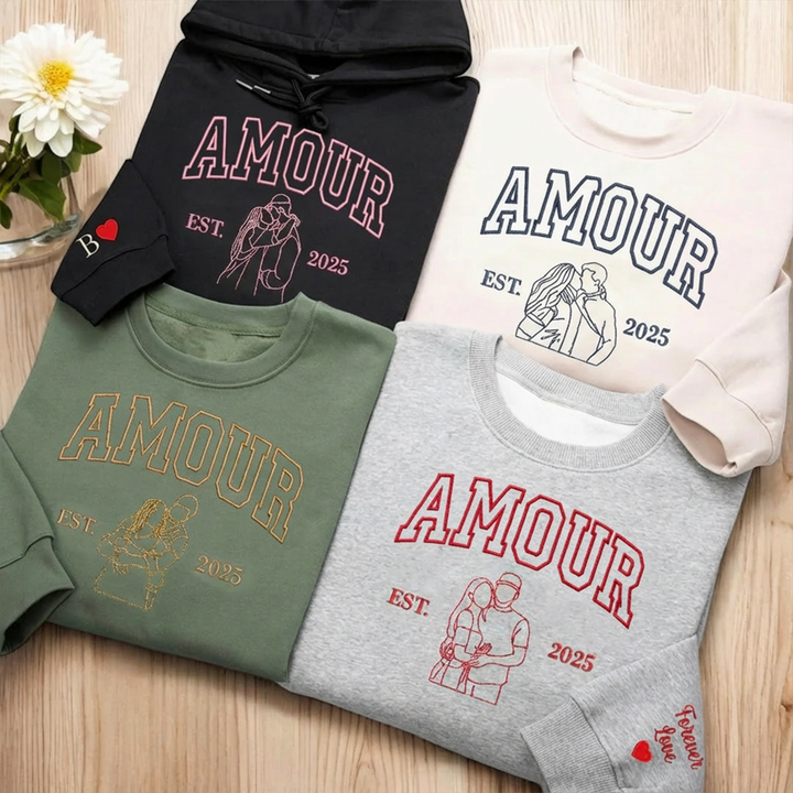 Sweat-shirt AMOUR avec portrait brodé personnalisé