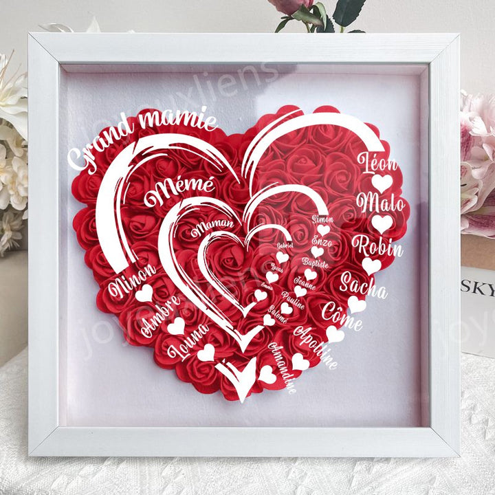 Coffret personnalisé pour arrière-grand-mère avec roses rouges - Cadeau cœur familial