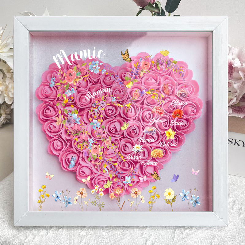 Boîte à ombres florale en forme de cœur-D'abord maman, maintenant grand-mère