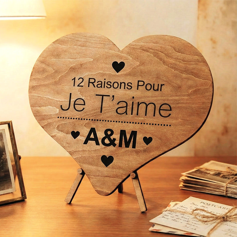12 raisons pour lesquelles je t'aime - Puzzle en bois unique - Cadeau de Saint-Valentin pour lui/elle