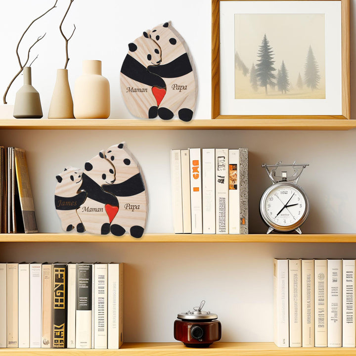 Puzzle personnalisé en bois Famille de pandas– Décoration et cadeau personnalisés