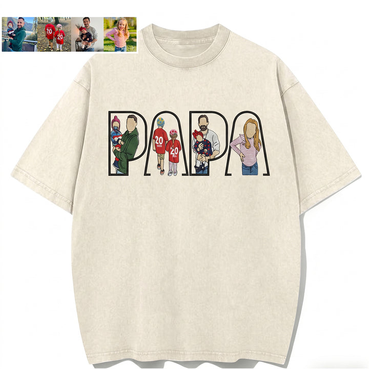 T-shirt lavé brodé avec photo personnalisée — Cadeau pour la fête des pères