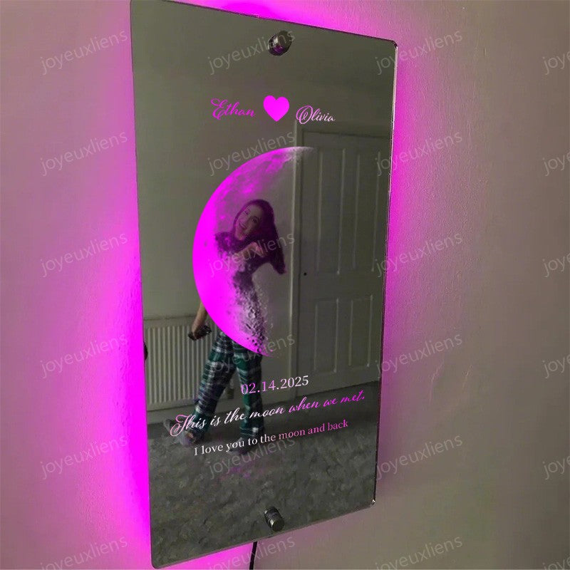 Miroir lumineux personnalisé pour couple avec phases de lune
