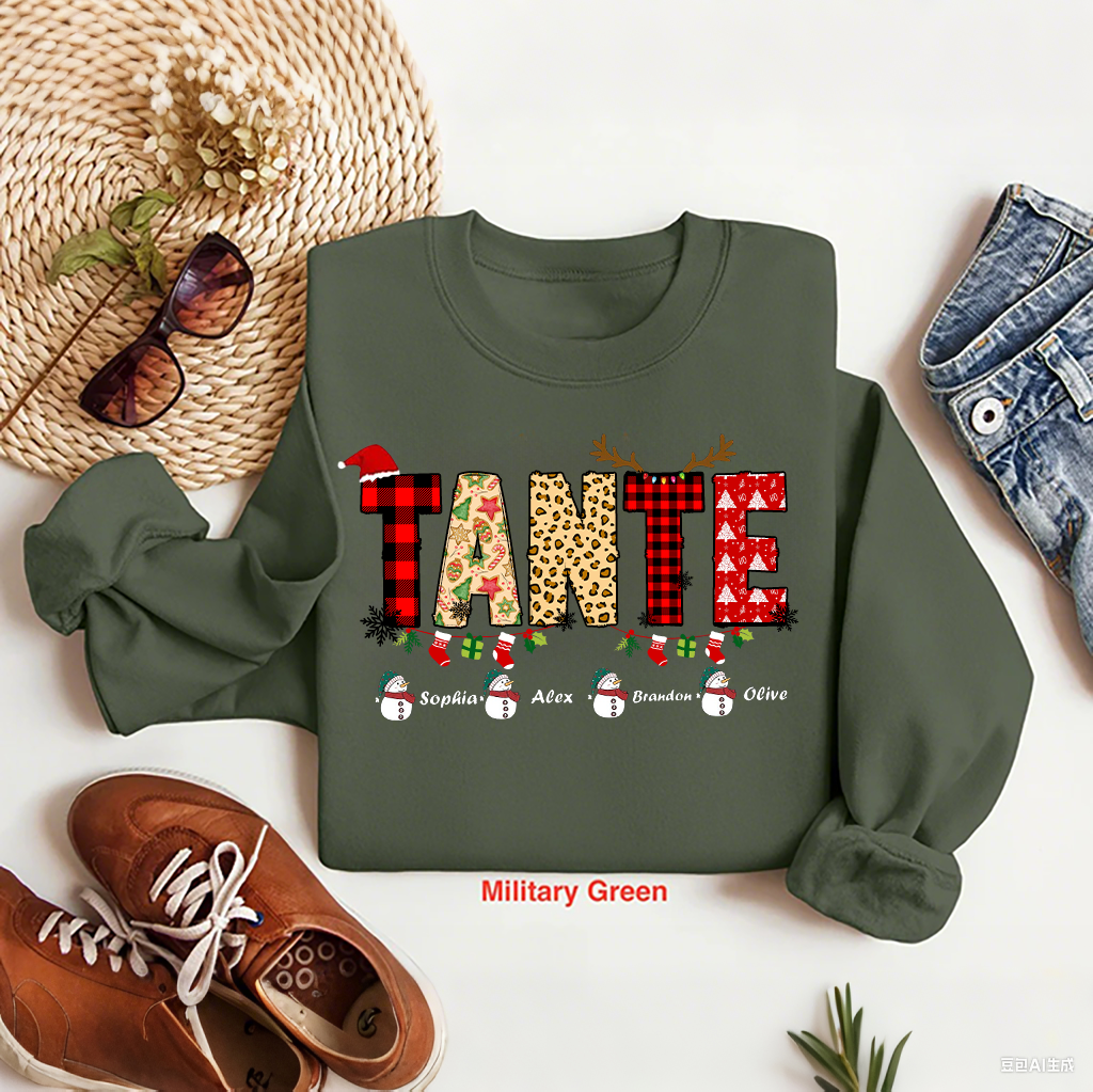 Sweat-shirt personnalisé avec nom de famille pour Noël, t-shirt de grand-mère de Noël
