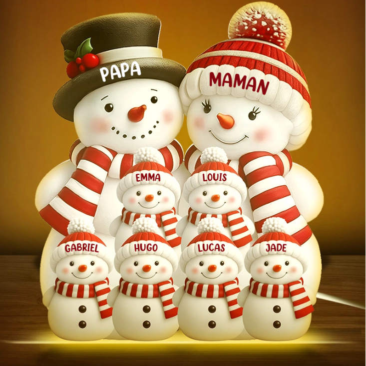 Boîte lumineuse de Noël personnalisée en forme de bonhomme de neige pour la famille