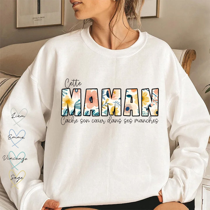 Sweat-shirt brodé - Cette maman porte son cœur sur sa manche