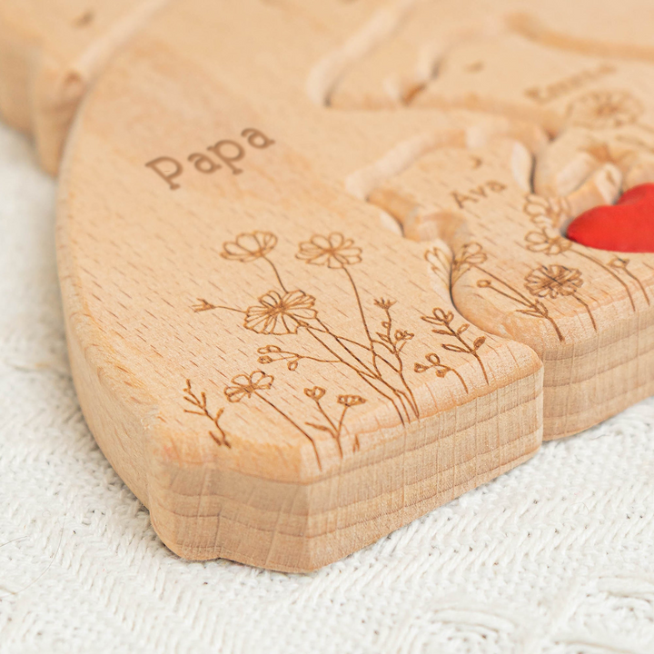 Édition florale de la famille d'ours - Puzzle personnalisé en bois de la famille d'ours