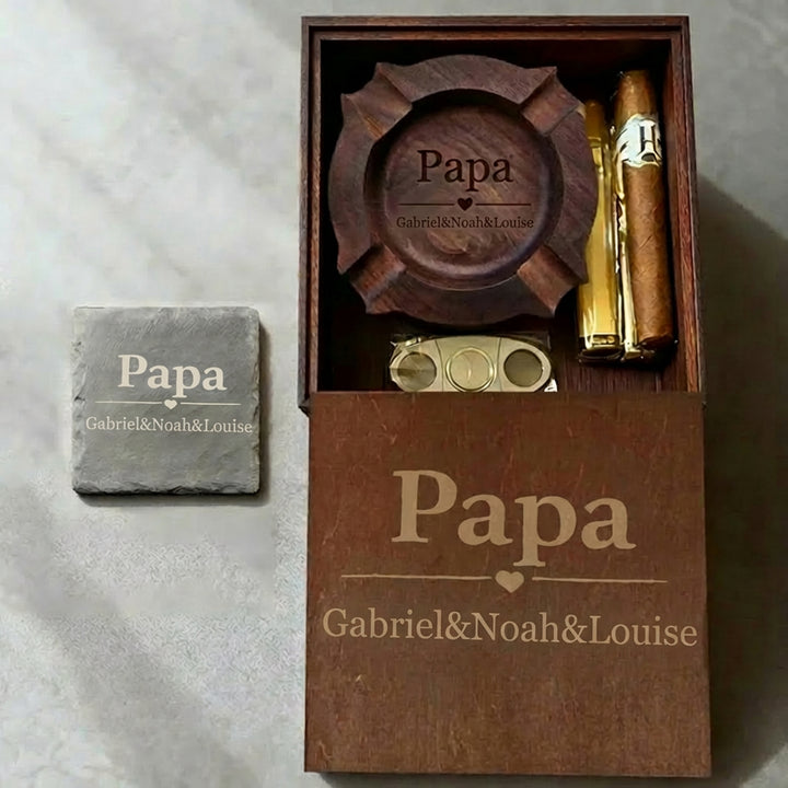 Cendrier à cigares personnalisé en noyer massif gravé – Idée cadeau pour la fête des pères