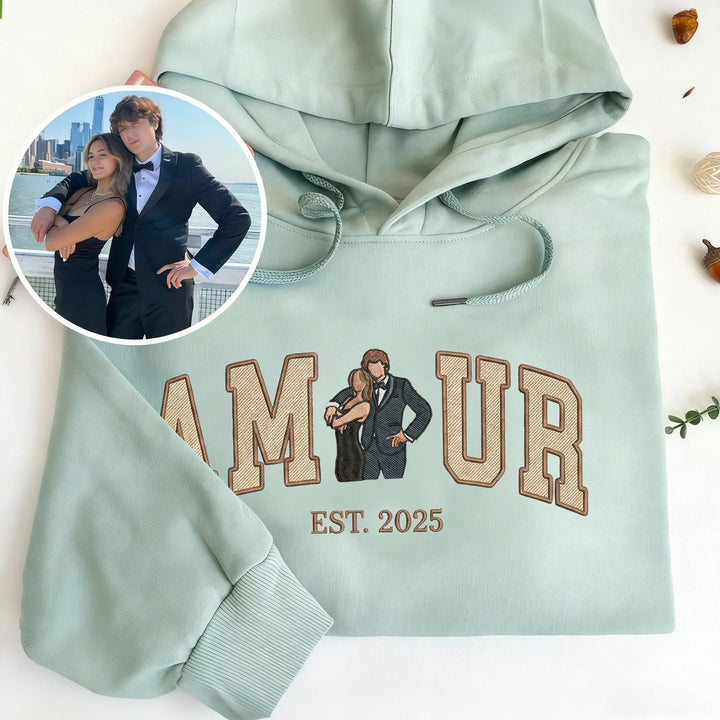 Sweat-shirt personnalisé AMOUR Broderie portrait couple