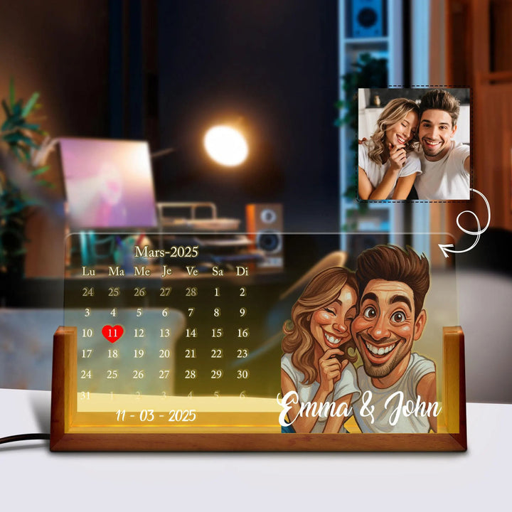 Lampe LED calendrier personnalisée avec portrait de couple, cadeau de Saint-Valentin