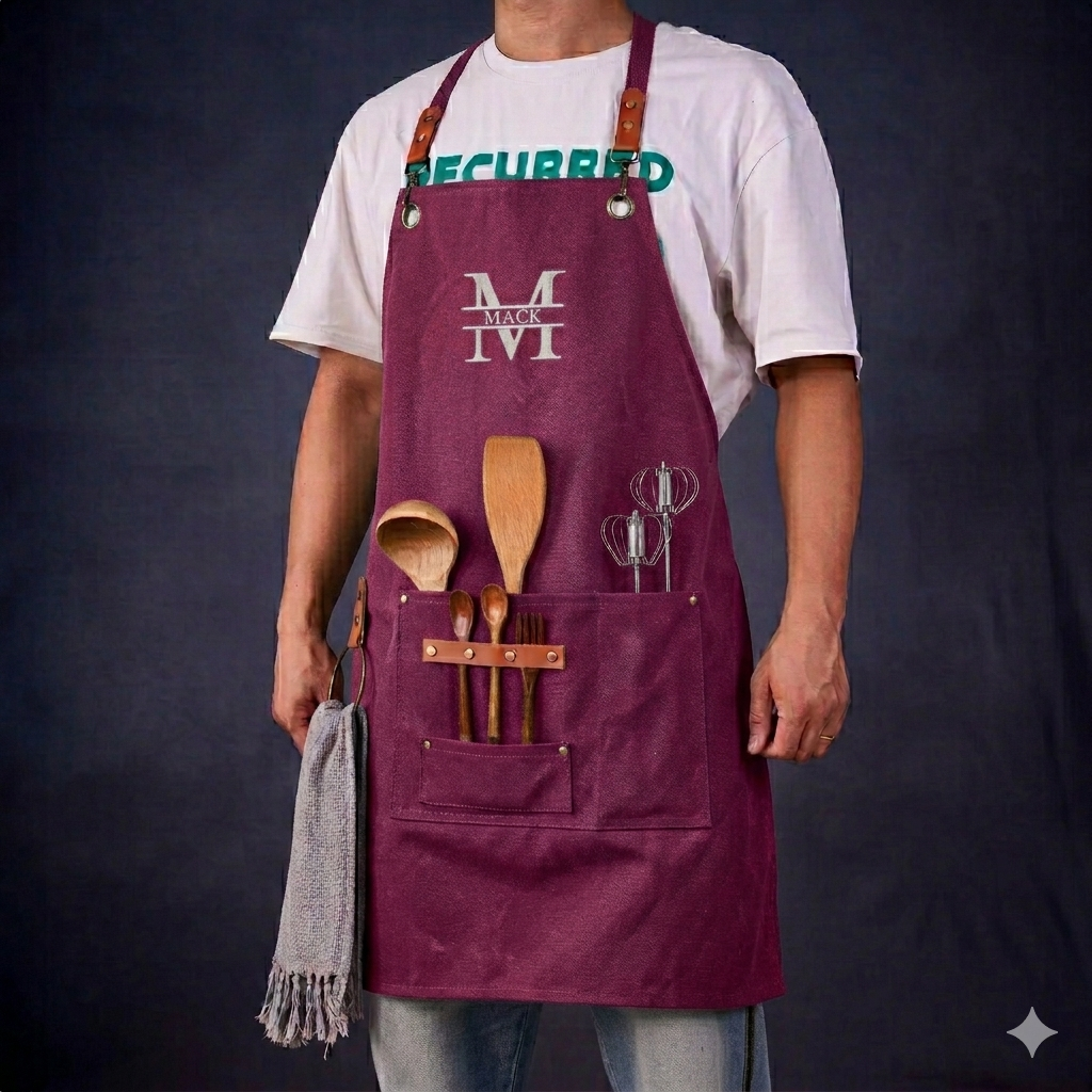 Tablier de barbecue personnalisé en toile cirée pour les papas, avec motif brodé