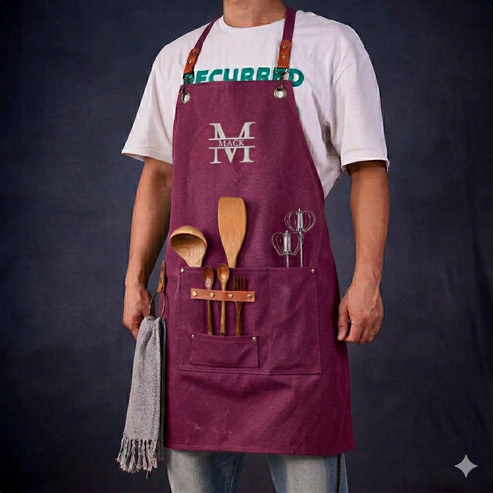 Tablier de barbecue personnalisé en toile cirée pour les papas, avec motif brodé
