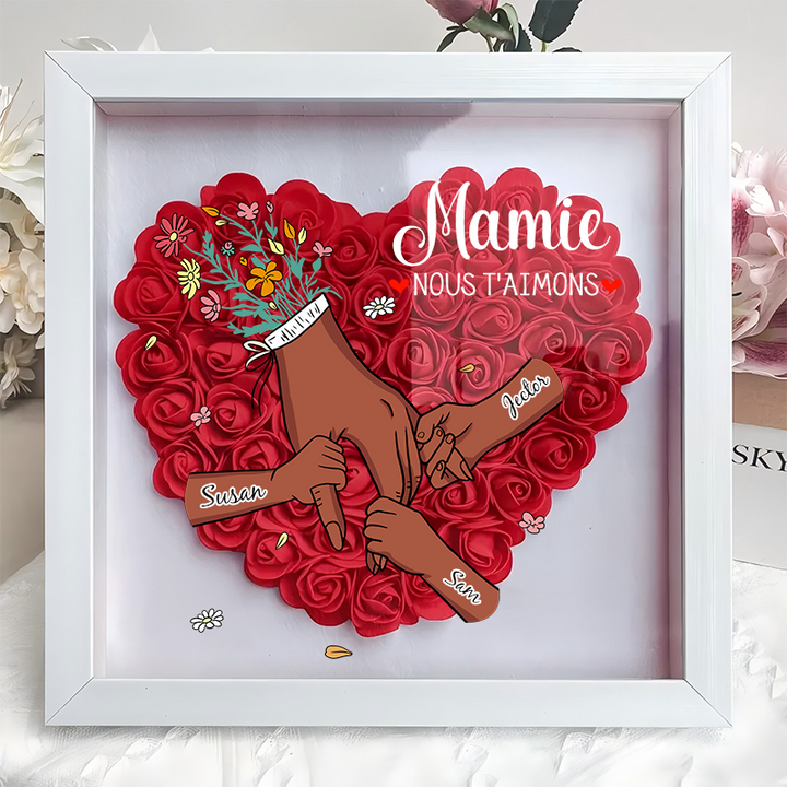 L'amour familial fleurit pour toujours – Boîte à fleurs personnalisée pour maman et grand-mère avec nom