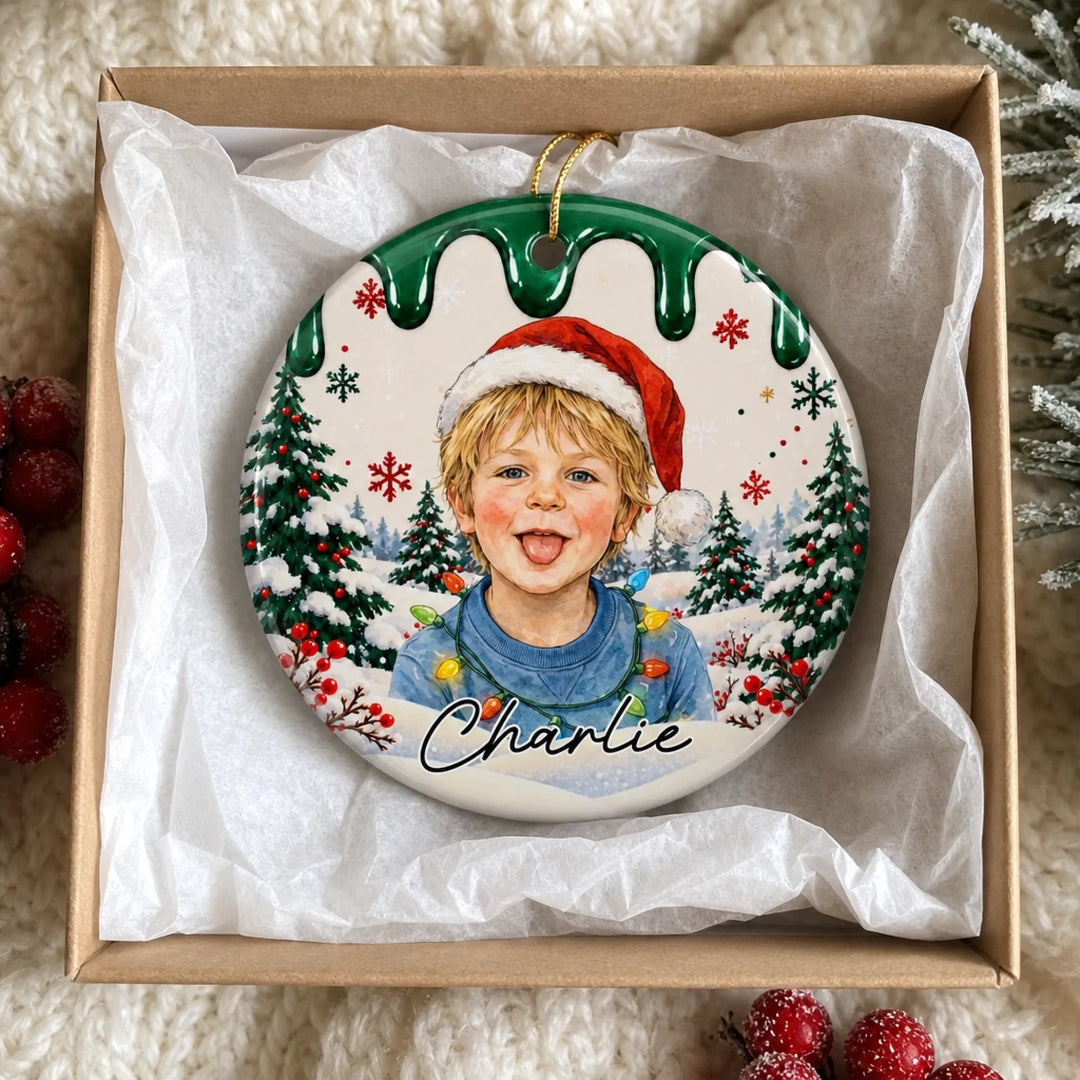 Ornements de Noël personnalisés avec portrait et prénom – Idées cadeaux