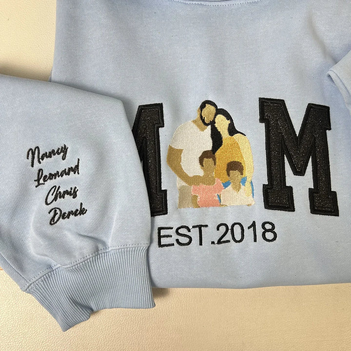 Sweat-shirt personnalisé à paillettes avec photo de famille brodée