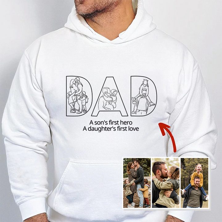 Sweat-shirt personnalisé avec broderie de silhouette photo pour papa – Cadeau personnalisé pour papa