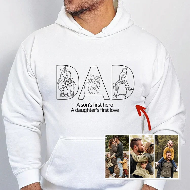 Sweat-shirt « PAPA » brodé d'un contour photo personnalisé — Cadeau pour la fête des pères