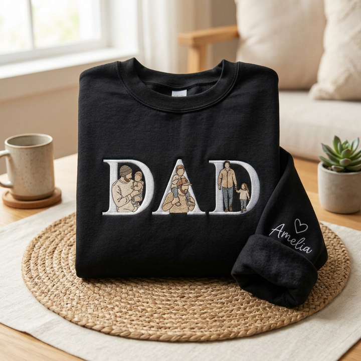 Sweat-shirt personnalisé brodé avec portraits pour papa