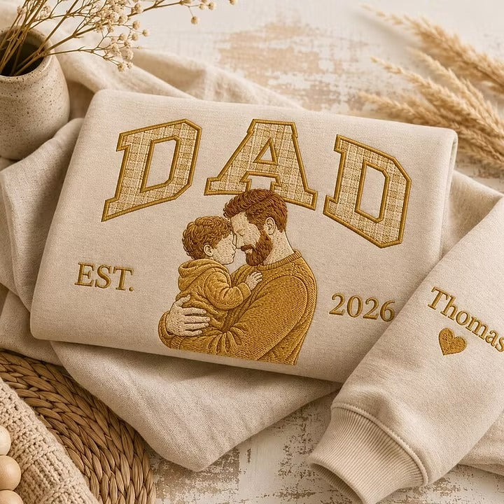 Sweat-shirt personnalisé avec appliqué brodé représentant le portrait d'un papa – Cadeau de fête des Pères