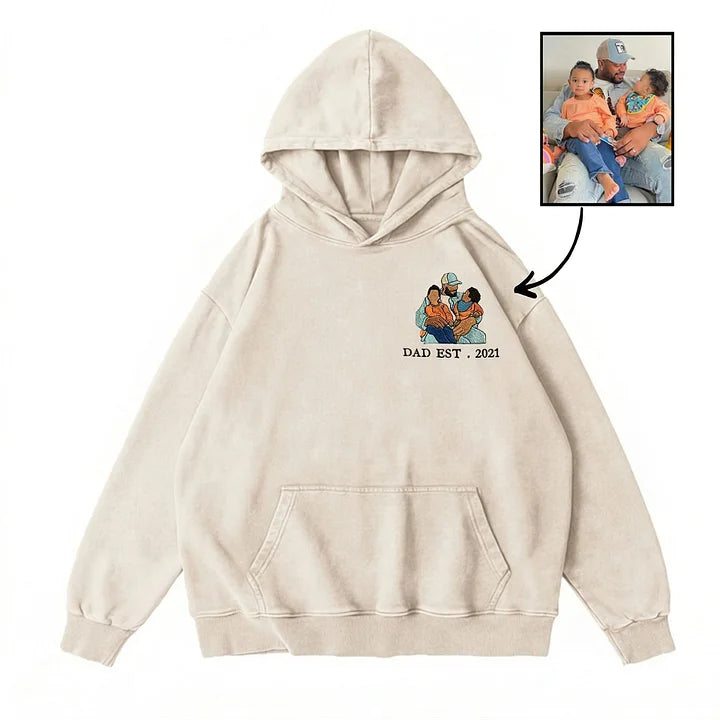 Sweat-shirt, sweat à capuche et T-shirt personnalisés et brodés avec portrait de papa — Effet délavé