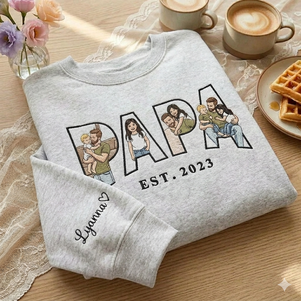 Sweat-shirt personnalisé brodé – Portrait de famille – Cadeau pour Papa ou Maman
