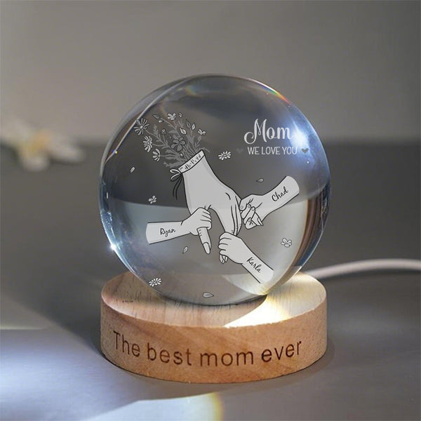 Veilleuse boule de cristal « On t’aime maman » - Décoration pour la fête des mères