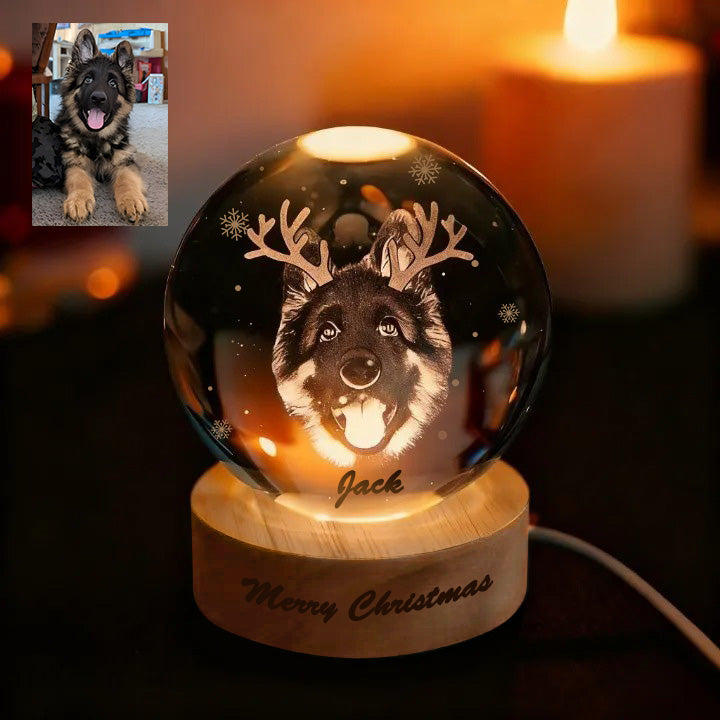 Veilleuse boule de cristal personnalisée avec photo de votre animal de compagnie, thème Noël