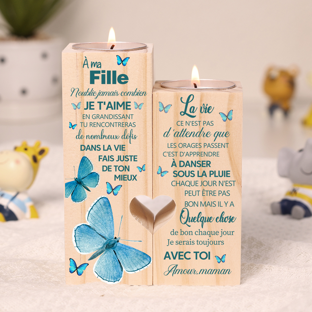 À ma Fille-Bougeoir en Bois sans bougie Papillon