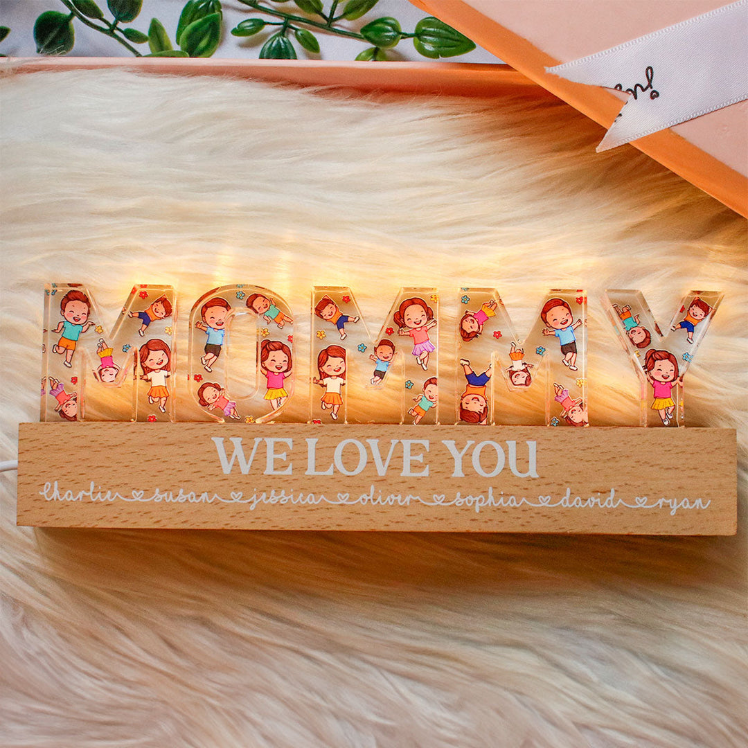 Veilleuse LED Acrylique Personnalisée pour Enfants Heureux - Maman Heureuse