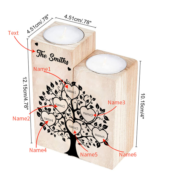 Bougeoirs en Bois sans bougie Arbre de vie Arbre généalogique Prénoms Personnalisé avec textes