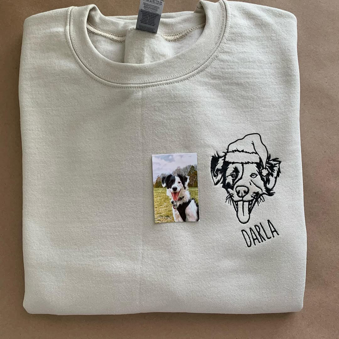 Sweat à capuche personnalisé avec portrait d'animal de compagnie brodé, sweat-shirt, portrait d'animal personnalisé pour Noël ou commémoration