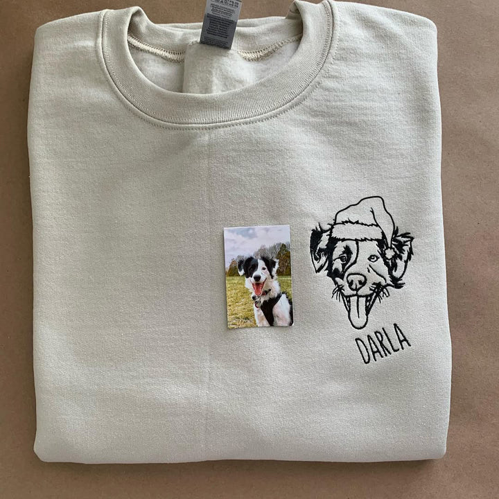 Sweat à capuche personnalisé avec portrait d'animal de compagnie brodé, sweat-shirt, portrait d'animal personnalisé pour Noël ou commémoration