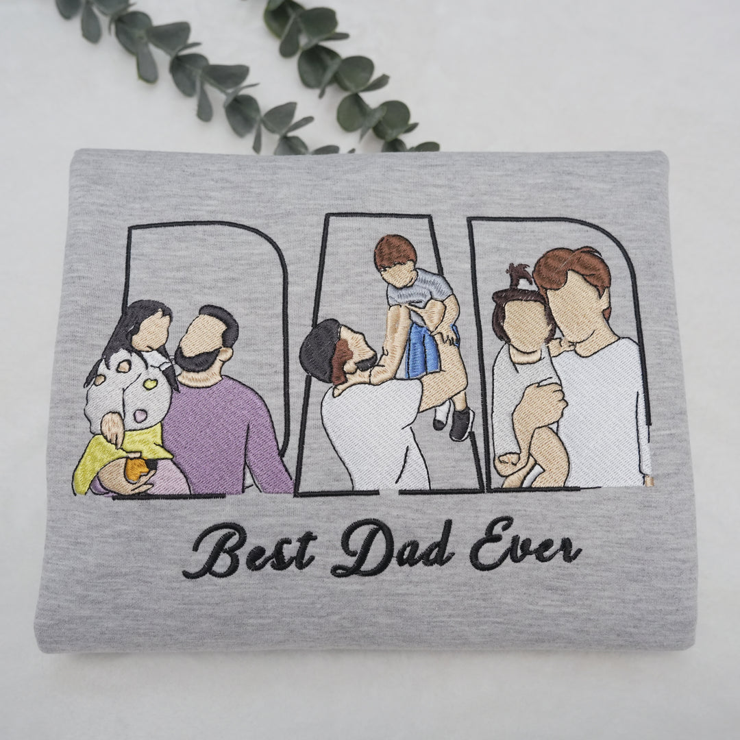Sweat-shirt/T-shirt brodé personnalisé avec portrait photo, cadeau pour papa/maman/famille
