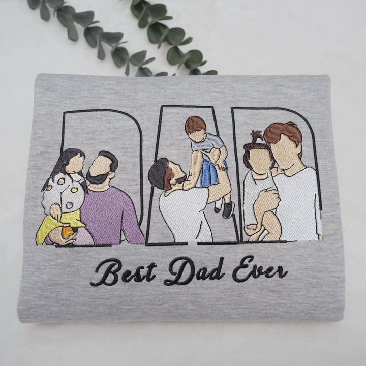Sweat-shirt/T-shirt brodé personnalisé avec portrait photo, cadeau pour papa/maman/famille