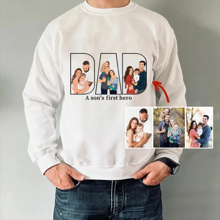 Cadeau personnalisé pour la fête des pères – Sweat-shirt avec silhouette imprimée pour papa, grand-père ou figure paternelle