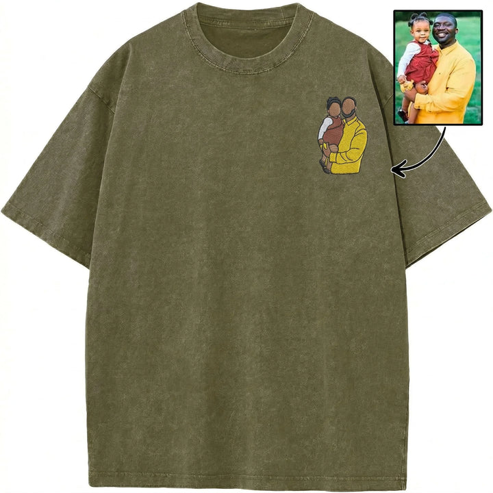 Sweat-shirt, sweat à capuche et T-shirt personnalisés et brodés avec portrait de papa — Effet délavé