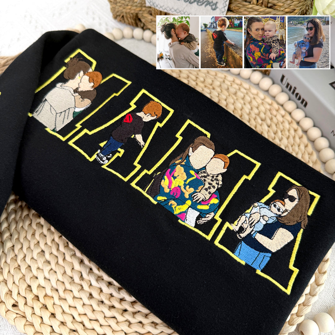 Sweat-shirt/sweat à capuche brodé avec photo personnalisée, cadeau pour maman/famille