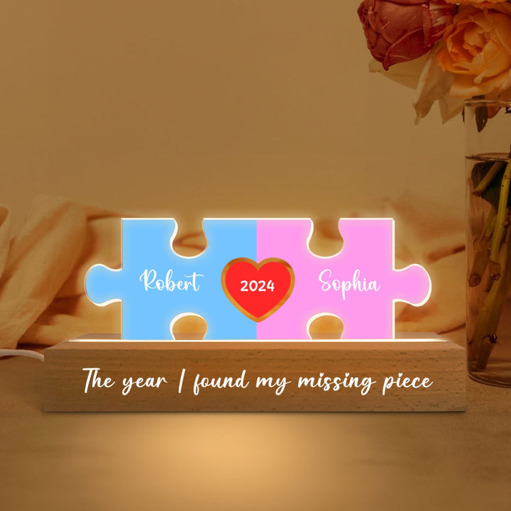 L'amour est la pièce qui nous maintient ensemble Puzzle de nom de couple Veilleuse LED