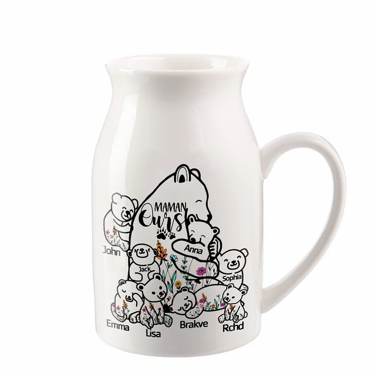 Vase à Fleurs Ours 2-8 Prénoms Personnalisés avec Texte