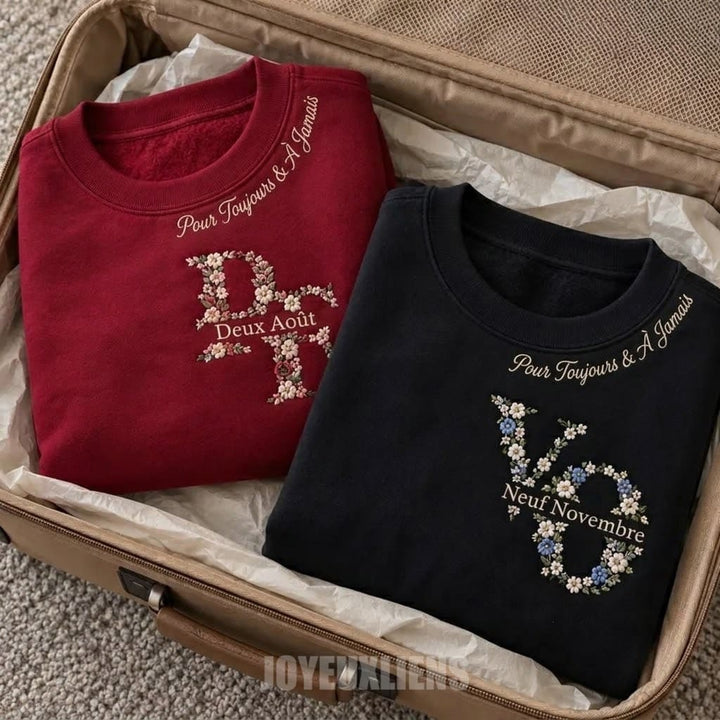 Sweat-shirts personnalisés avec initiale fleurie pour couples, cadeau d'anniversaire