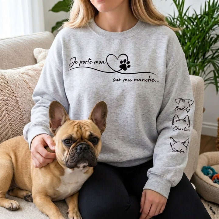 Sweat Oreilles d’Animaux Personnalisé – Pull Ligne Épurée Chats & Chiens avec Prénom Flocage Manche